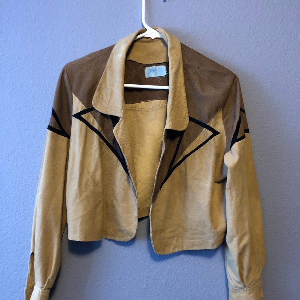 Cropped Geometric Leather Jacket - image 2